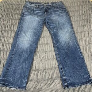 BKE Seth Straight Leg Mens Jeans 38R Blue Distressed Medium Wash Denim